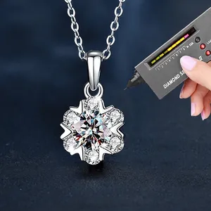 S925 silver snowflake necklace with moissanite pendant testing positive on diamond pen