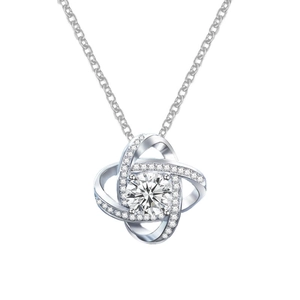 925 silver four leaf clover pendant necklace with moissanite stones on white background