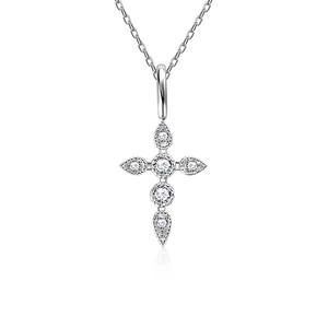 Elegant S925 sterling silver cross necklace with moissanite stones and O-chain pendant