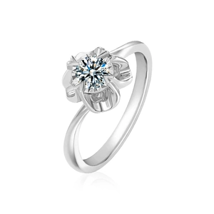 Elegant S925 sterling silver moissanite ring with floral setting and spiral band