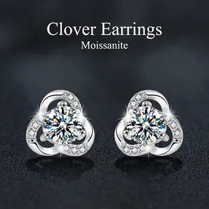 Luxury Clover Moissanite Stud Earrings With 925 Sterling Silver Earring Post D Color VVS1 Elegant Jewelry For Women