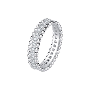 Sparkling Moissanite eternity ring in S925 sterling silver with beaded edges