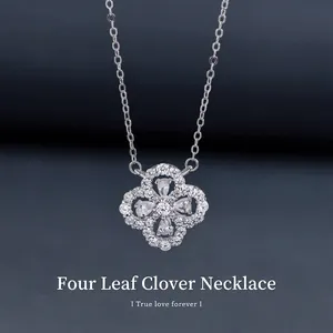 Collier Pendentif Trèfle à Quatre Feuilles en Argent Sterling 925 et Moissanite pour Femme Bijou Floral Élégant avec Certificat GRA