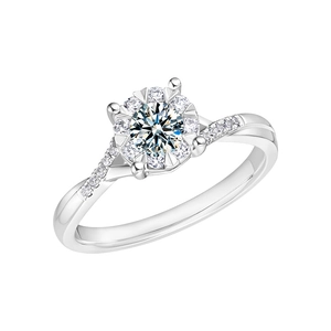 Classic Moissanite S925 Silver Ring with snowflake halo and twisted pave band