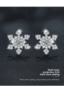 Macro detail of snowflake silver studs with 0.03mm nano-plated durable color finish