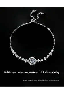 Detail of 925 silver moissanite bracelet with nano-plating layers for long-lasting color