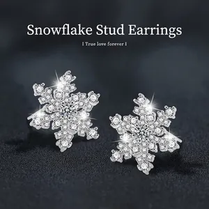 925 Sterling Silver Moissanite Snowflake Stud Earrings Elegant D Color Moissanite Earring For Women Christmas Jewelry Gift