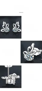 Vue détaillée des boucles d'oreilles papillon en argent S925 avec serti moissanite