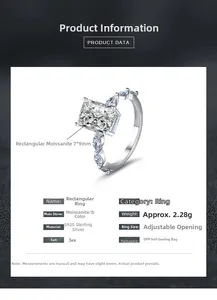 Macro detail of 7x9mm radiant cut Moissanite ring in S925 sterling silver band