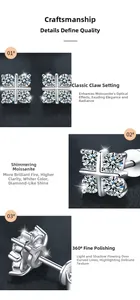 Detailed view of s925 silver four-leaf clover moissanite earrings with 4-prong setting