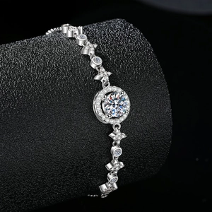 925 Sterling Silver Moissanite Bracelet Luxury Star And Moon Design Adjustable Slider Bracelet D Color VVS1 Fine Jewelry For Women