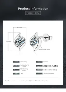 Dessin technique détaillé des boucles d'oreilles en argent S925 et moissanite avec dimensions