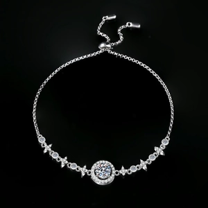 S925 sterling silver moissanite halo bracelet with star motifs and adjustable clasp