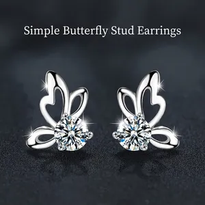 Boucles d'Oreilles Clous Papillon en Argent Sterling S925 avec Moissanite pour Femme Minimaliste Couleur D VVS1 Bijoux en Moissanite Cadeau