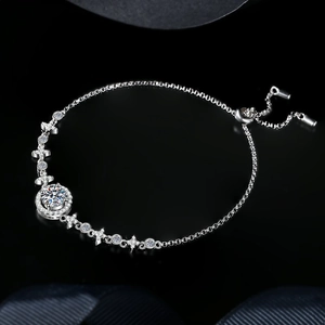 Elegant S925 sterling silver moissanite star and moon bracelet with adjustable sliding clasp