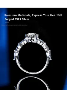 Detailed view of S925 silver ring featuring marquise side stones and a round brilliant cut