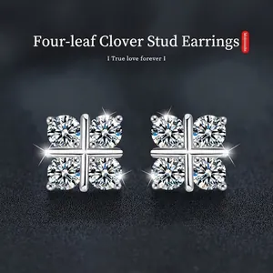 925 Sterling Silver Moissanite Clover Stud Earrings For Women D Color VVS1 Moissanite Simple Geometric Jewelry Gift