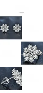 Macro des boucles d'oreilles tournesol en argent S925 avec moissanite et fermoir à vis