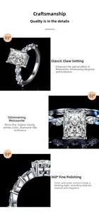 Detailed macro view of S925 silver moissanite ring showing prong setting and rectangle cut