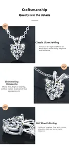Macro-opname van hartvormige moissanite hanger met klauwzetting en schitterend vuur