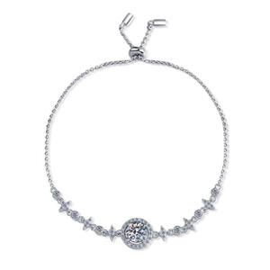 S925 Sterling Silver Moissanite Star and Moon Bracelet with adjustable sliding clasp