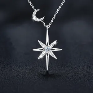 Collana Pendente Luna Stella in Argento Sterling S925 Moissanite per Donna Elegante Gioiello Stella Otto Punte Oro Argento
