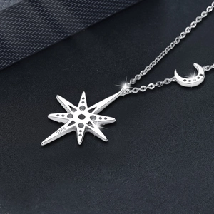 Collana in argento sterling S925 con ciondolo a stella moissanite e luna per donna