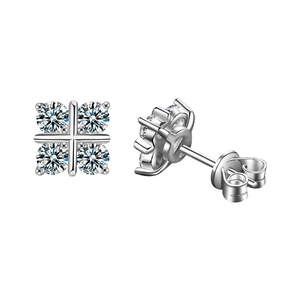 Sparkling S925 silver four-leaf clover moissanite stud earrings with a 4-claw cross setting