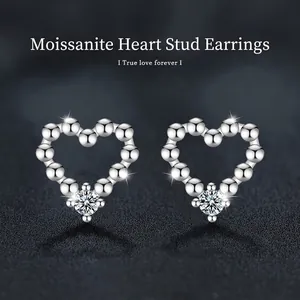 S925 Sterling Silver Moissanite Heart Stud Earrings For Women Minimalist D Color VVS1 Moissanite Heart Shape Jewelry Gift