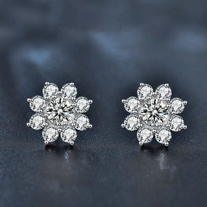 Boucles d'oreilles tournesol en argent S925 avec pierres de moissanite brillantes