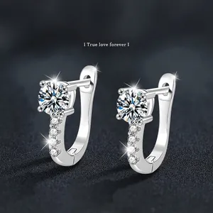 S925 Sterling Silver Moissanite U-Shaped Hoop Earrings For Women Sparkling Rhinestone D Color VVS1 Wedding Jewelry