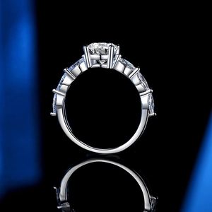 Elegant S925 sterling silver ring with large round moissanite in a four-prong setting