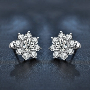 Boucles d'oreilles tournesol en argent sterling S925 avec moissanite brillante pour femme