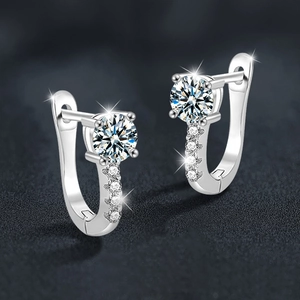 S925 sterling silver U-shaped moissanite hoop earrings with classic four-prong set diamonds