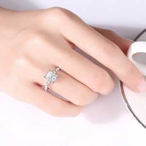 Elegant S925 silver ring featuring a sparkling square cut moissanite diamond on hand