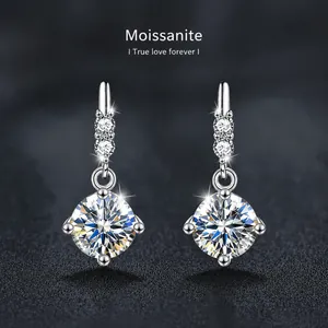 925 Sterling Silver Moissanite Dangle Earrings Four Claw Inlaid Round Cut Tassel Earrings For Women Wedding Jewelry Gift