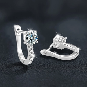 Classic S925 sterling silver U-shaped moissanite hoop earrings with sparkling accents