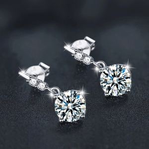 Classic S925 sterling silver drop earrings with brilliant round cut moissanite stones