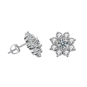 Boucles d'oreilles tournesol en argent S925 avec moissanite et fermoirs à vis sécurisés