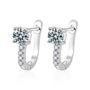 S925 Sterling Silver Moissanite U-Shape hoop earrings with four-prong set gemstones