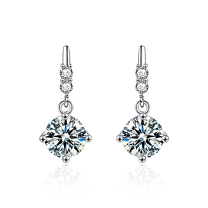 Elegant S925 sterling silver moissanite drop earrings with round brilliant cut stones