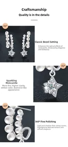 Detailed macro view of S925 silver star earrings with pearls and moissanite stones