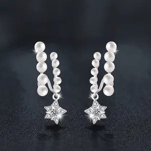 Star Artificial Pearl Earrings With Moissanite And 925 Sterling Silver Earring Post French Elegant Shell Artificial Pearl Jewelry Women