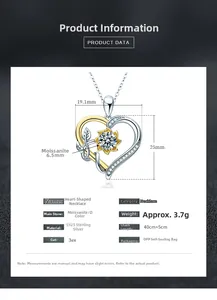 Dettagli collana cuore in argento S925 con pendente girasole moissanite da 6,5mm
