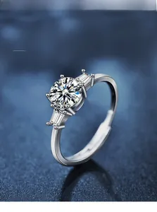 Macro shot of 925 silver ring featuring 3EX cut moissanite with 58 facets and 8 hearts 8 arrows