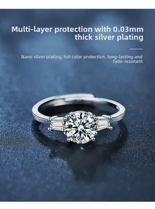 Macro shot of s925 silver adjustable ring featuring three stones and 0.03mm nano-plating