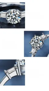 Detailed macro view of S925 silver moissanite ring with classic four-prong setting