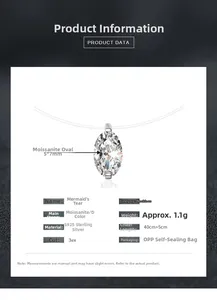 Détails du collier en argent S925 avec pendentif moissanite ovale 5x7mm de couleur D