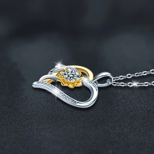 Collana a cuore girasole in argento S925 con pendente bicolore oro e pietra moissanite