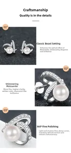 Close-up of S925 silver moissanite earrings with natural freshwater pearl bezel setting